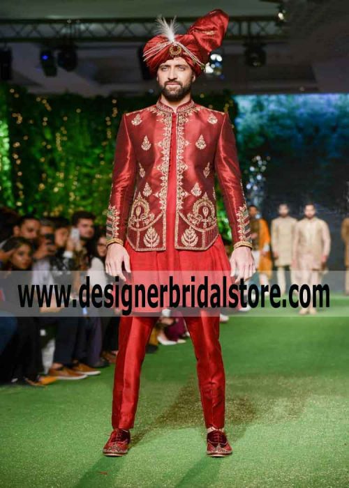 Red Wedding Sherwani for Men