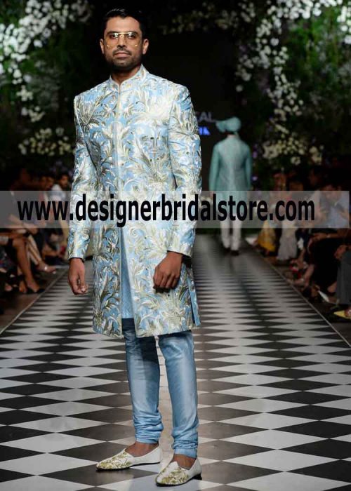 Embroidered Blue Sherwani
