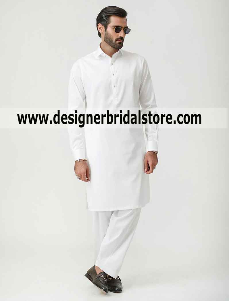 Attractive white kameez shalwar suit for gents - shop online shalwar male