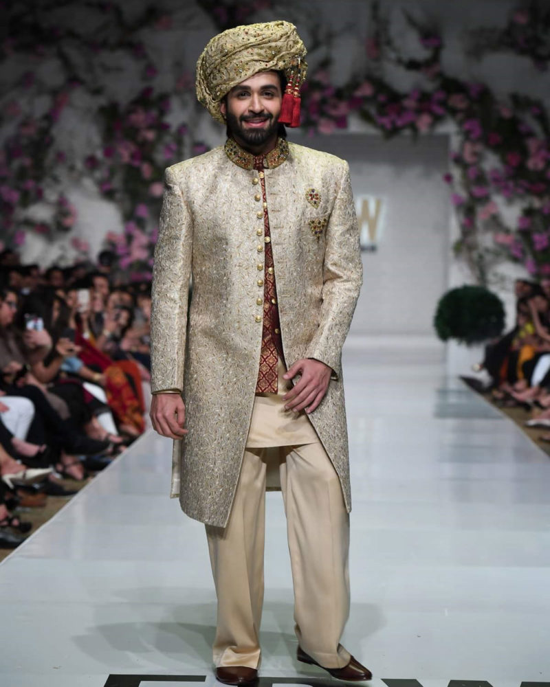 Gold jamawar groom nikah barat sherwani custom made men