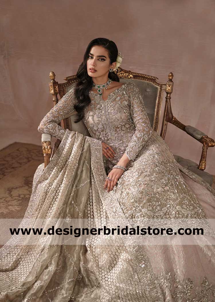 Ammara khan silver ivory wedding dress for women waleema engagement UK USA Canada