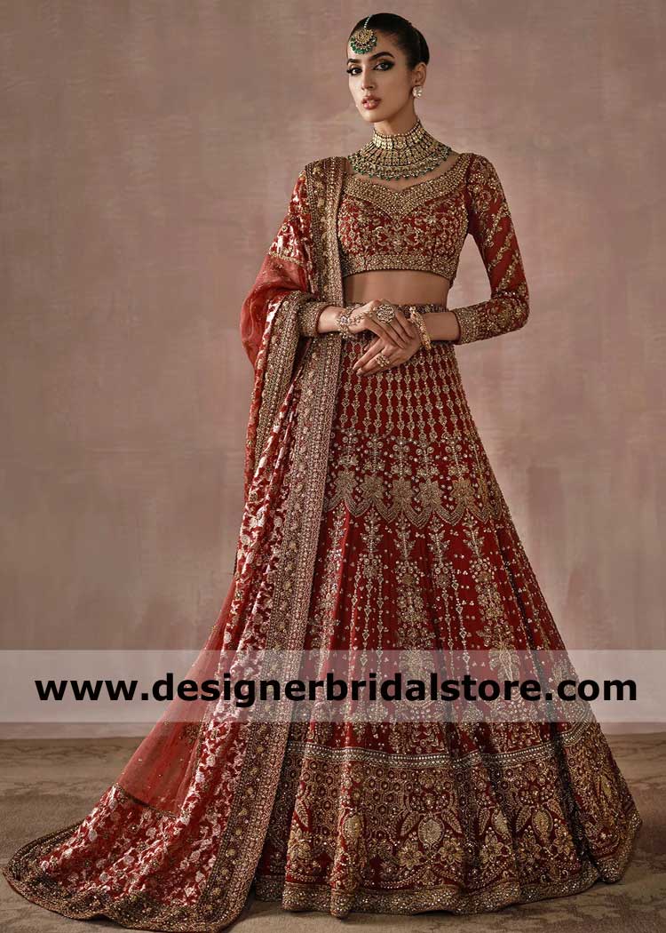 Ammara khan red gold hand embellishment lehenga choli dupatta bridal outfit UK USA Saudi Arabia Australia Canada