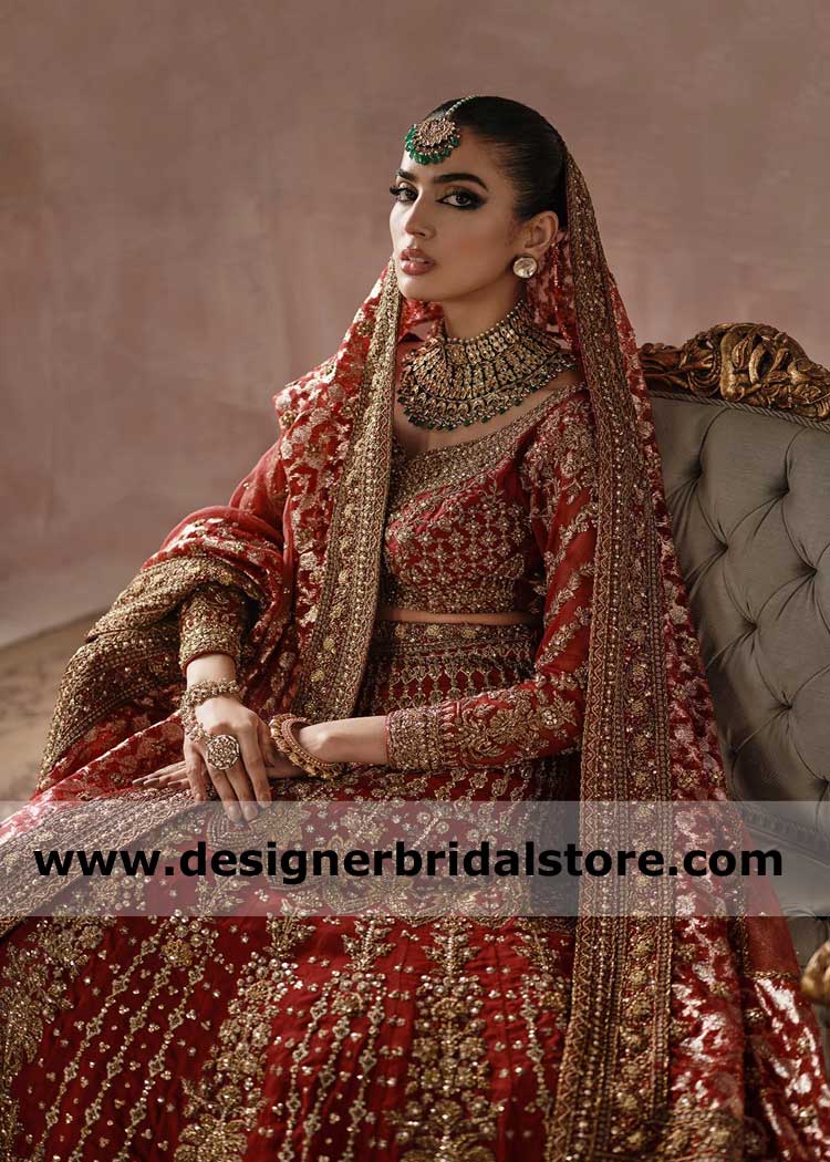 Ammara khan red gold hand embellishment lehenga choli dupatta bridal outfit UK USA France Germany Dubai