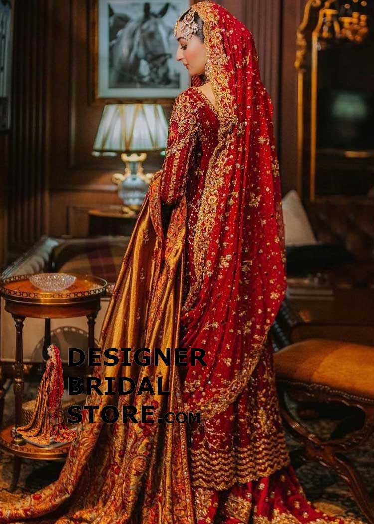 Bunto kazmi farshi lehenga bridal dress in red color for nikah barat UK USA Canada