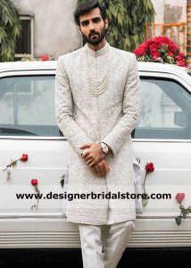 Republic brand groom wedding sherwani embroidered ivory off white with inner suit kurta pajama monotone UK USA Canada Australia Dubai