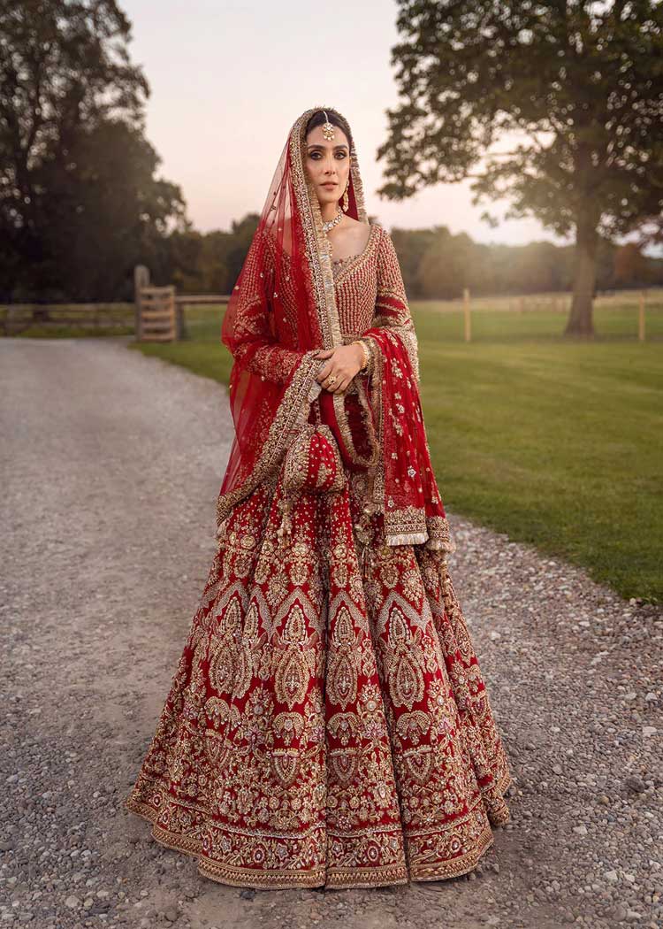 Red hane embellished lehenga choli bridal dress for Nikah
