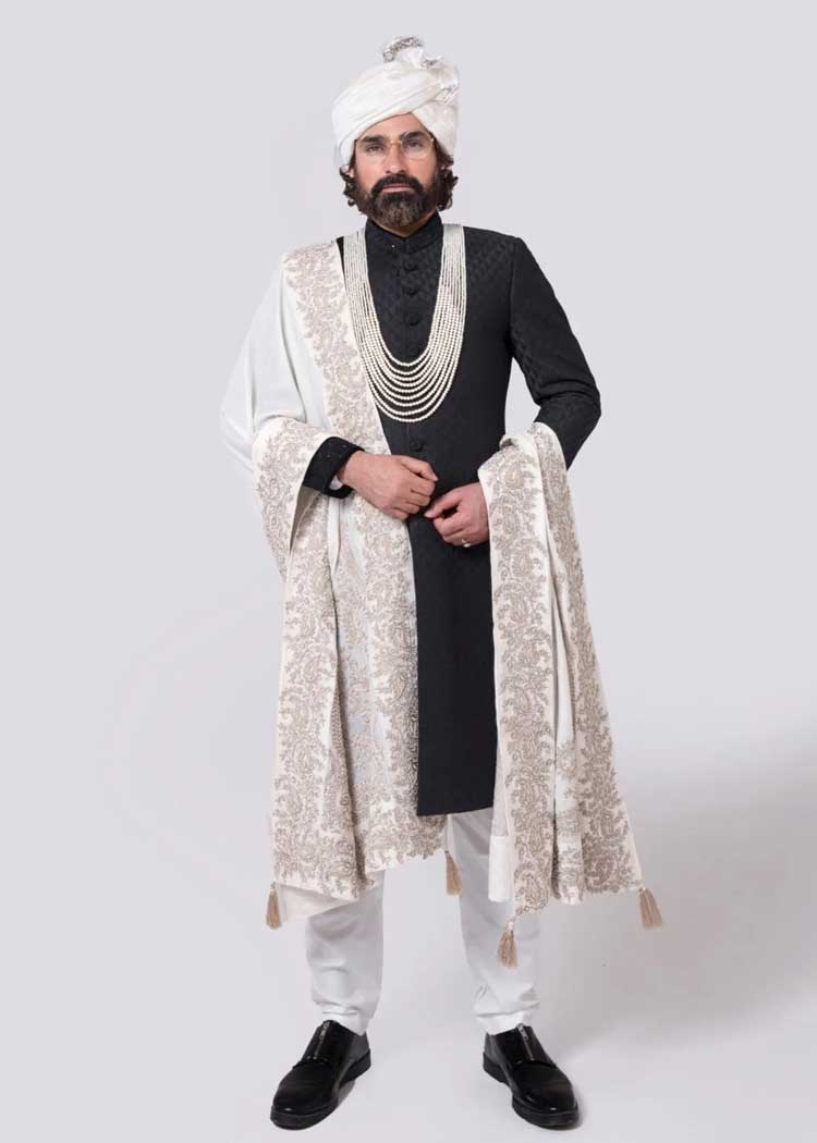 Groom wedding sherwani black
