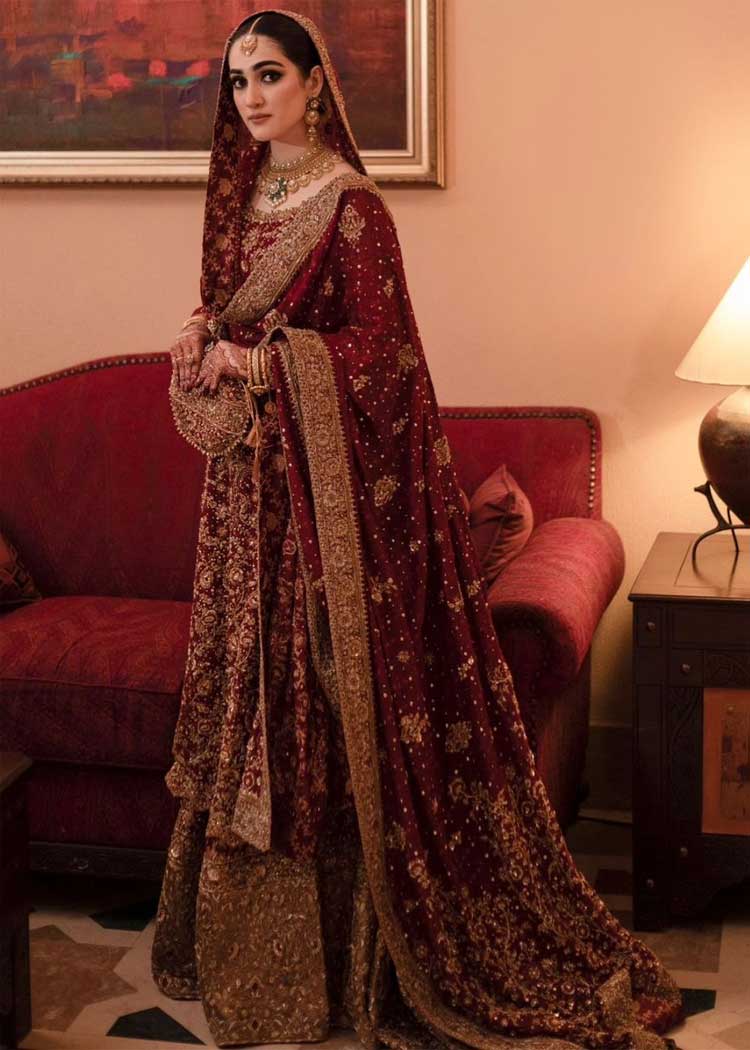 Red custom bridal lehenga dress for nikah