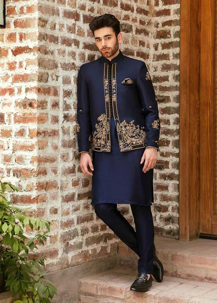 blue embroidered groom prince coat