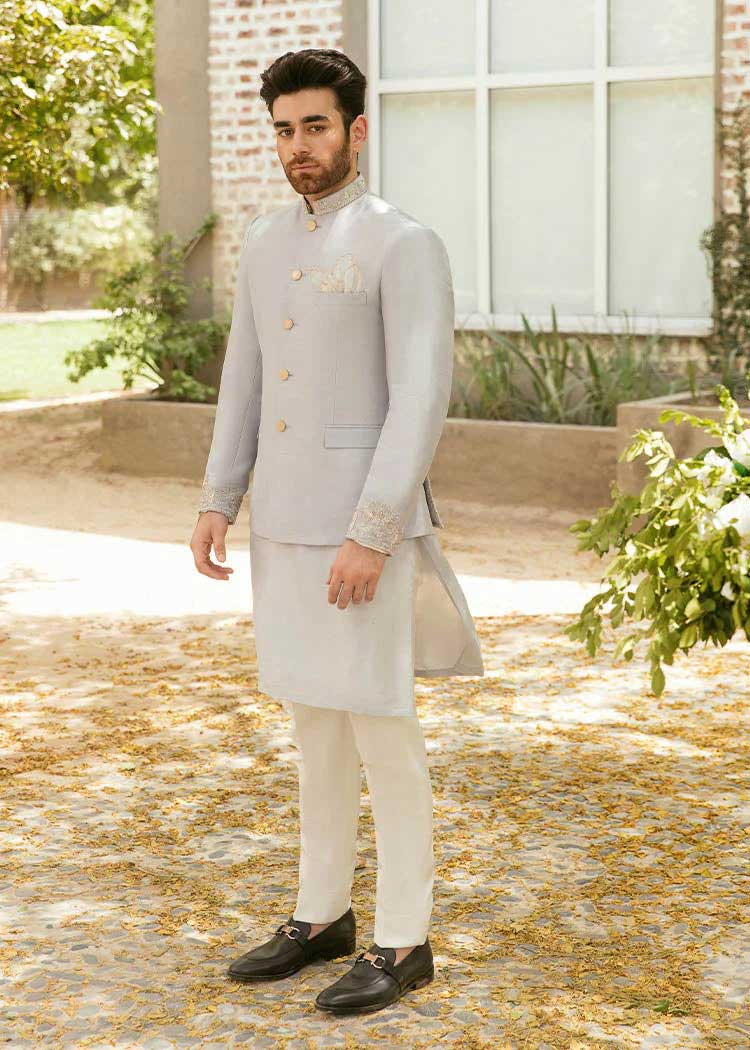 Gray prince jacket in raw silk