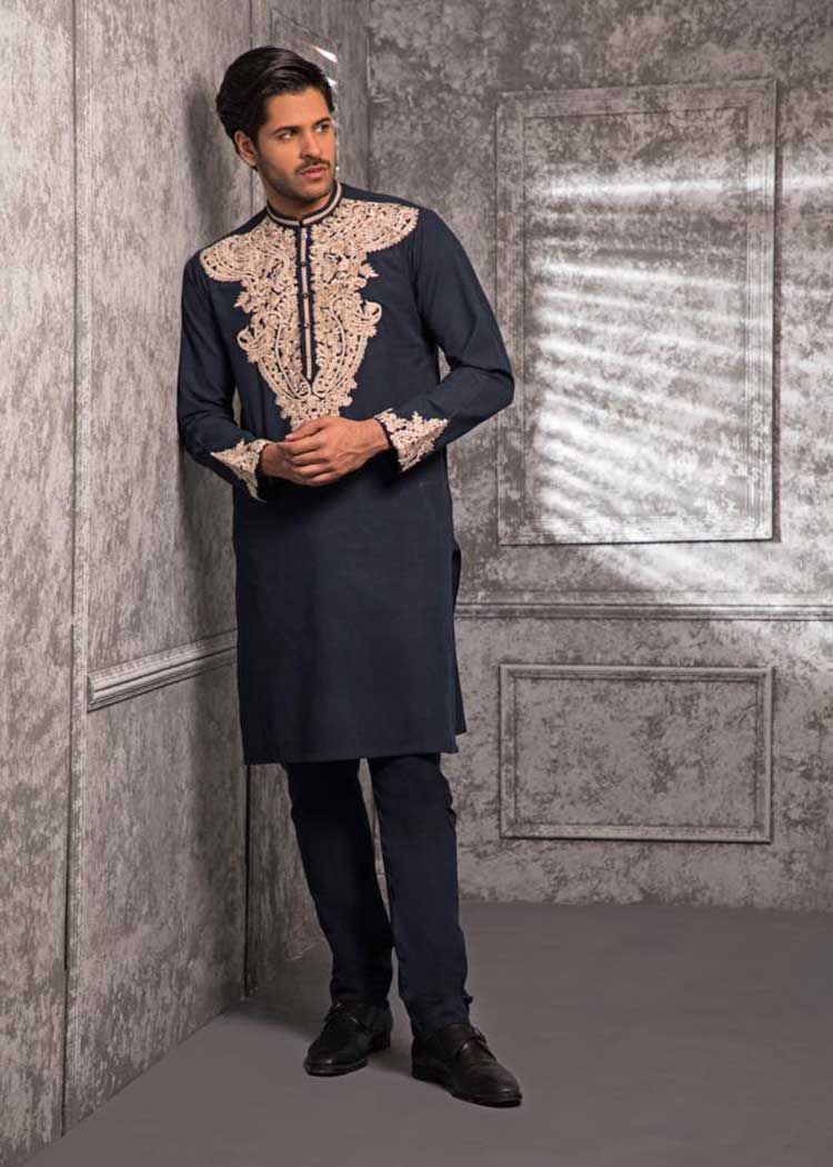 men black embroidered kurta and pajama