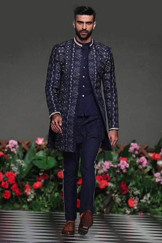dark blue hand embellished groom sherwani with inner UK USA Canada Dubai Australia