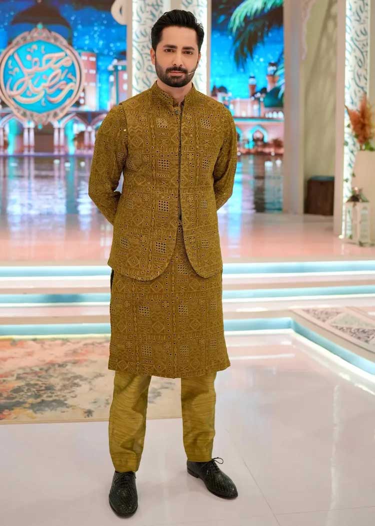 Violin brown embroidered waistcoat suit