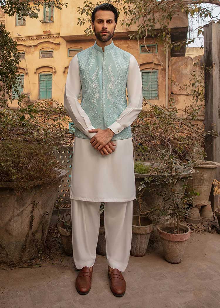 Ice blue embroidered men waistcoat UK USA Canada