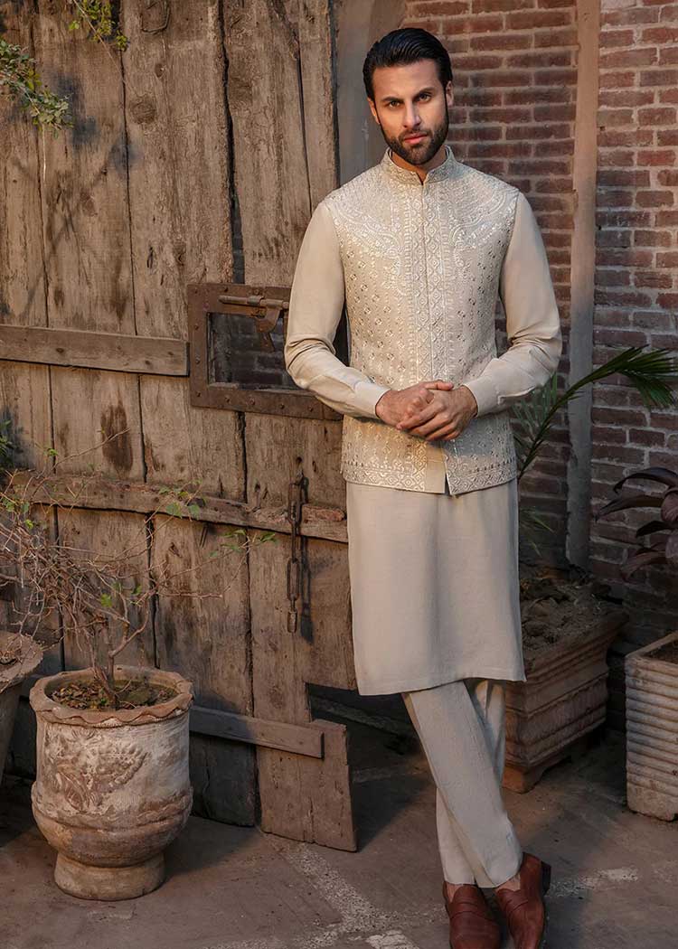 sand gray embellished men waistcoat dress Dubai Saudi arabia Qatar
